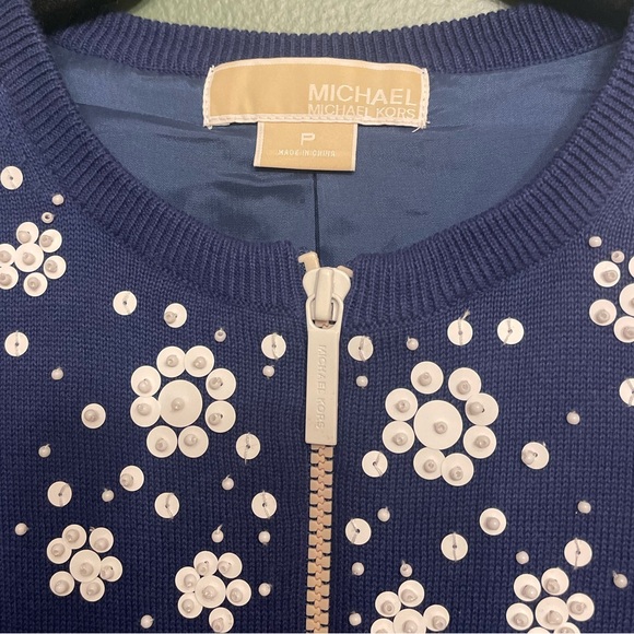 Michael Kors Embellished Zippered Short Sleeve Cardigan. - Picture 3 of 5